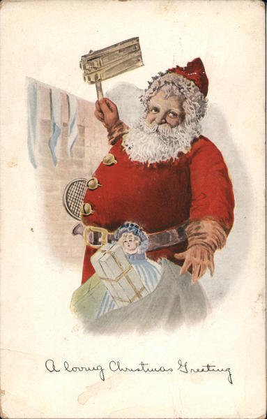 Santa Claus 1915 A Loving Christmas Greeting Antique Postcard 1c stamp Vintage