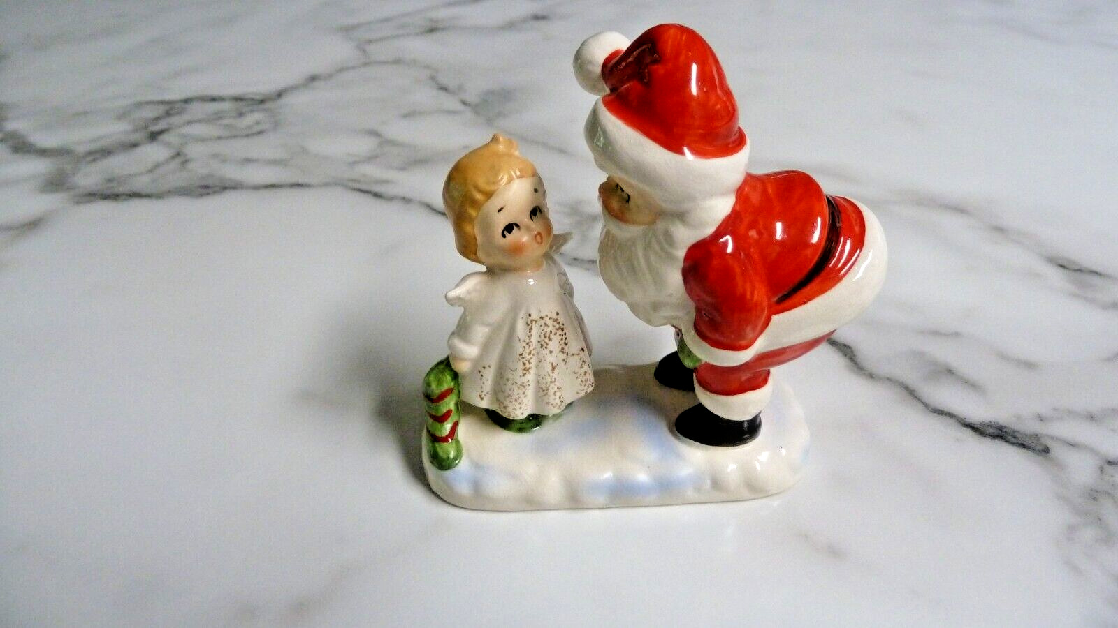 Vintage Lefton Exclusives Christmas Ceramic Santa & Angel Stocking 1960s Japan  