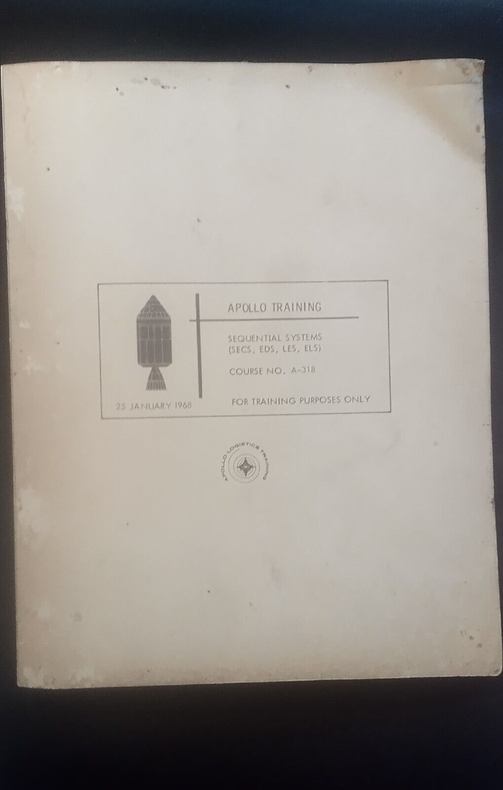 Jan. 25 1968 Original Apollo Training Manual. 90 Detailed Pages With Foldouts.