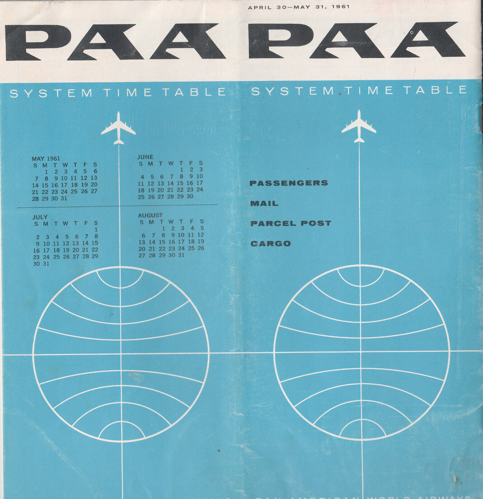PAN AM US airline 1961 system timetable