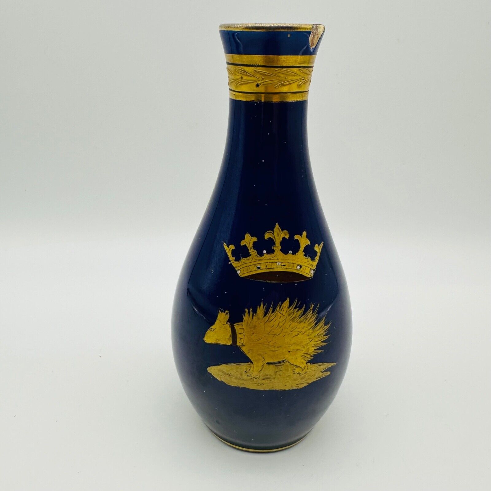 Antique Cobalt Blue Gold Vase Jacob Petit Style 5.75 in