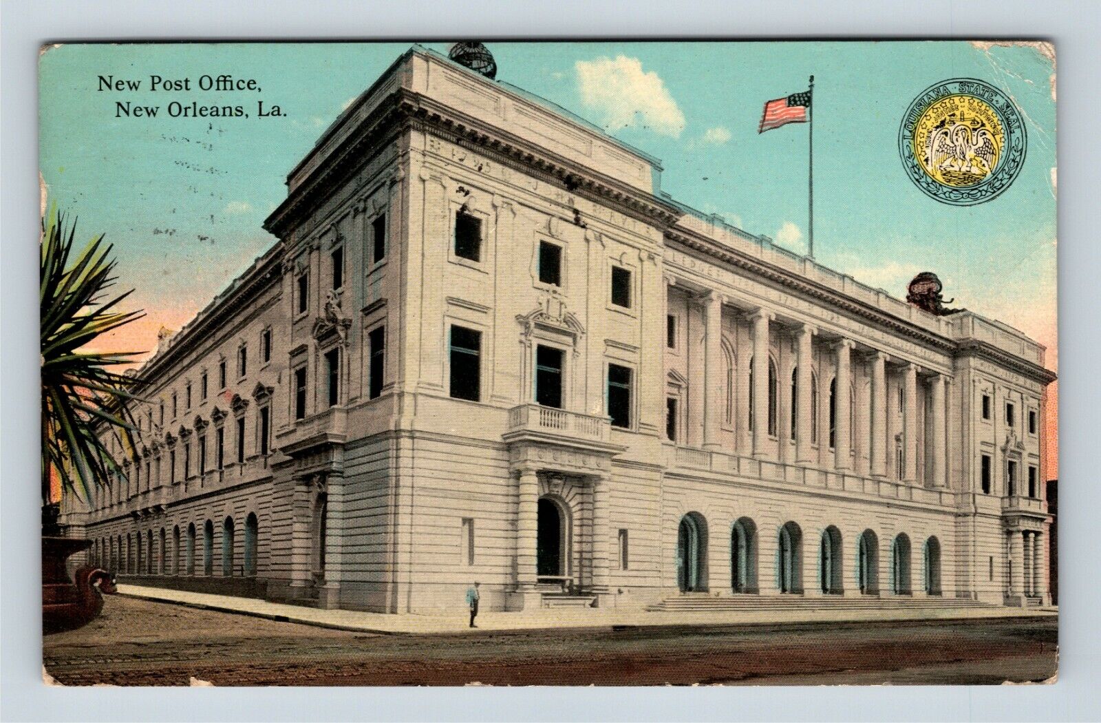 New Orleans LA, New Post Office, Seal Street View Louisiana Vintage Postcard