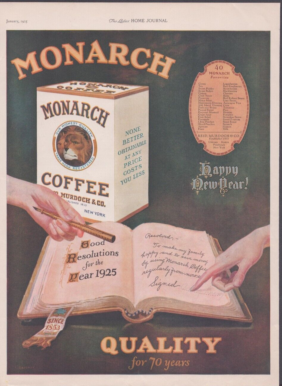 1925 Print Ad Monarch Coffee Happy New Year Resolution Lion Illus L.Gassner