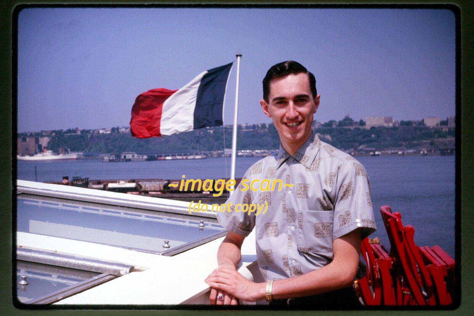Man on SS France, French Line Passenger Ship NYC in 1963, Kodachrome Slide k15b