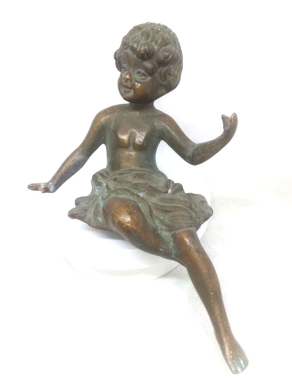 Antique Vintage Collectible Bronze Brass Girl Statue Figurine Part of Decoration