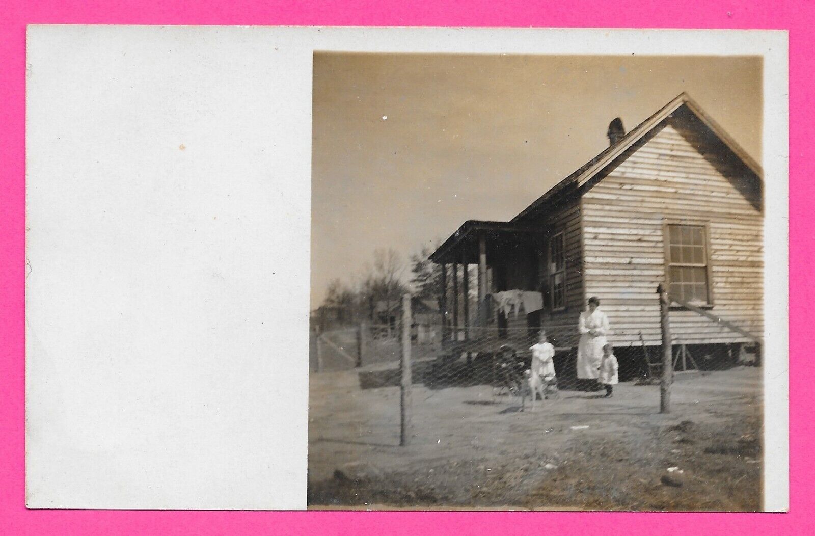 Vintage Old Original Photo Woman & Children Farm House in the South - Post Card