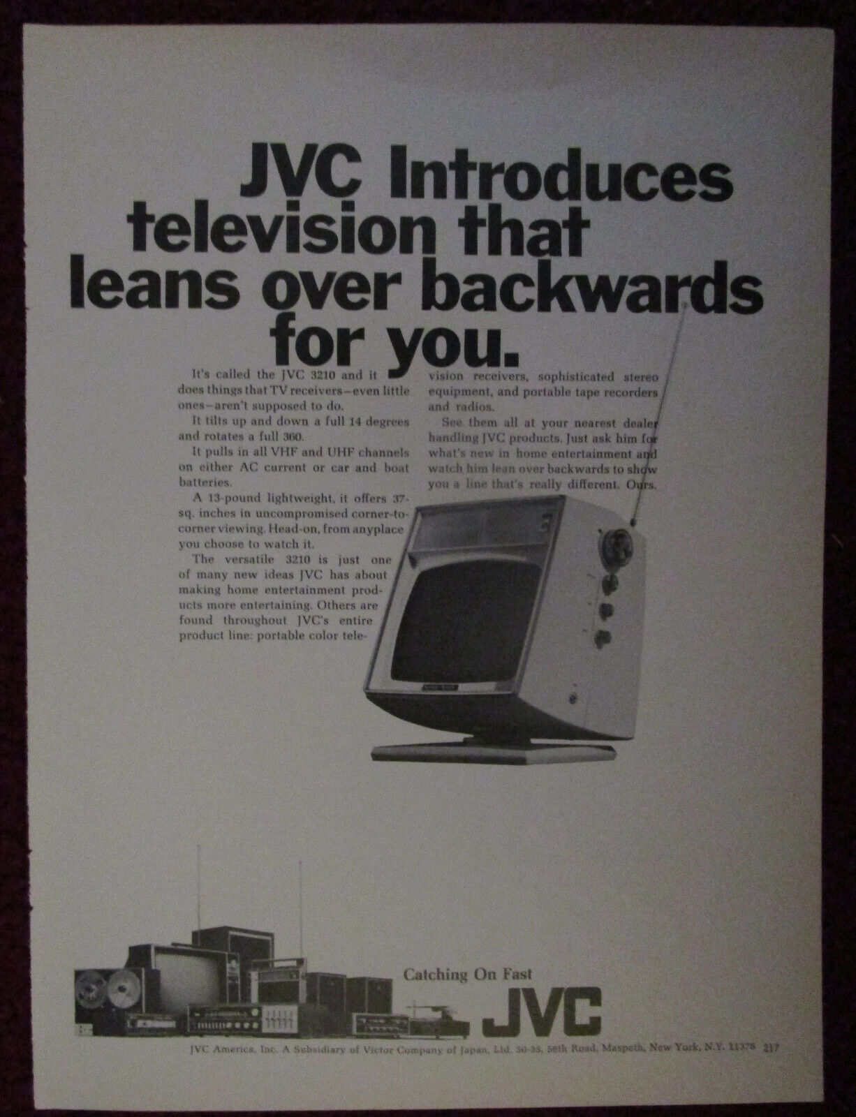 1969 Print Ad JVC 3210 Portable Television TV  - Leans Over Backwards For You