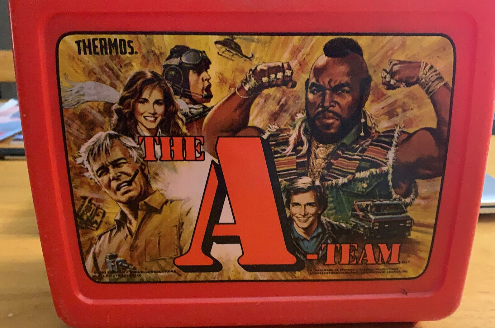 Vintage 1983 The A-TEAM Classic TV Series Plastic Red Lunch Box  And Thermos 