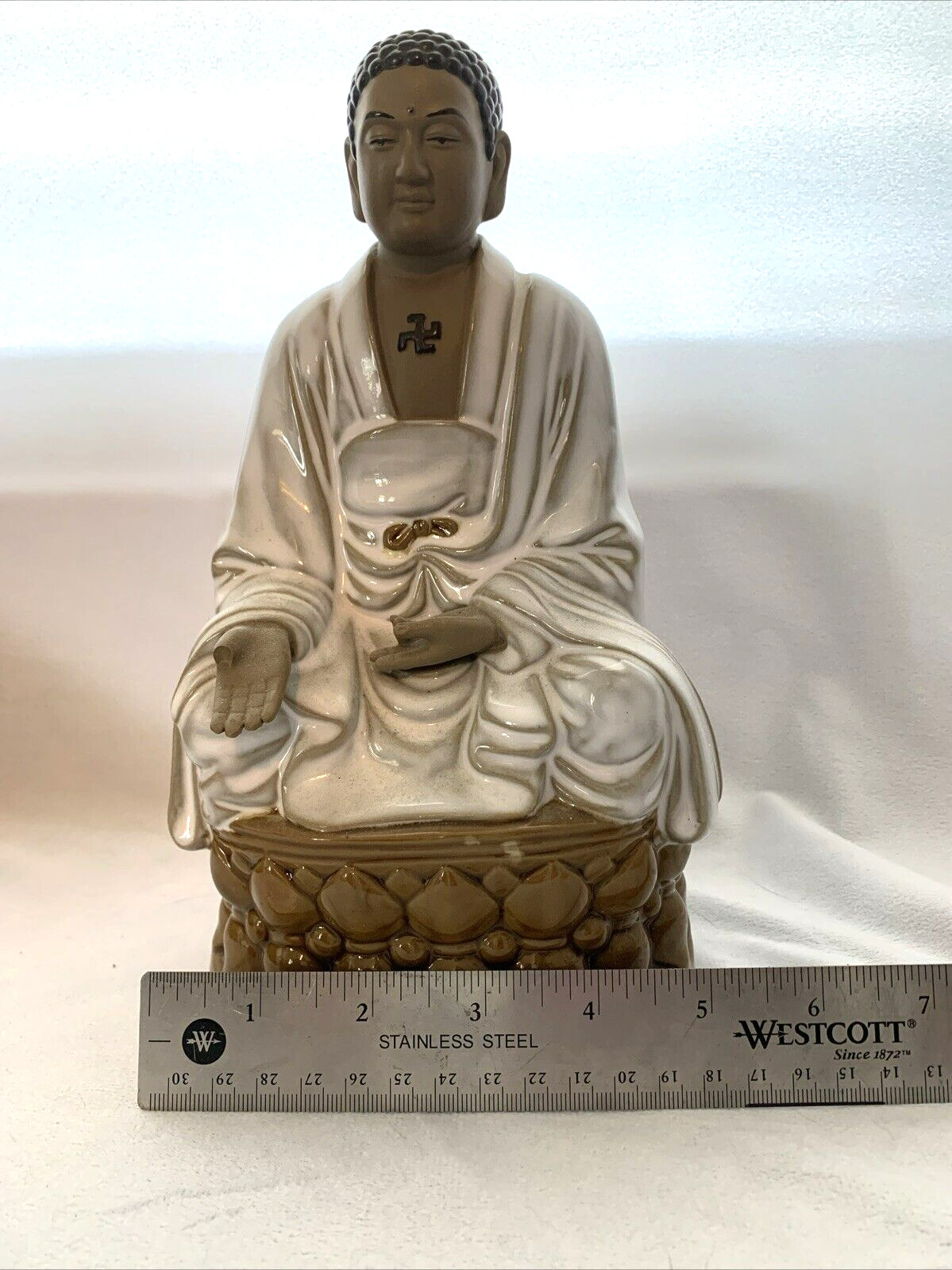 Vintage Clay Buddha Figurine Bhumisparsh Mudra pose 9.25 x 5.25 inches