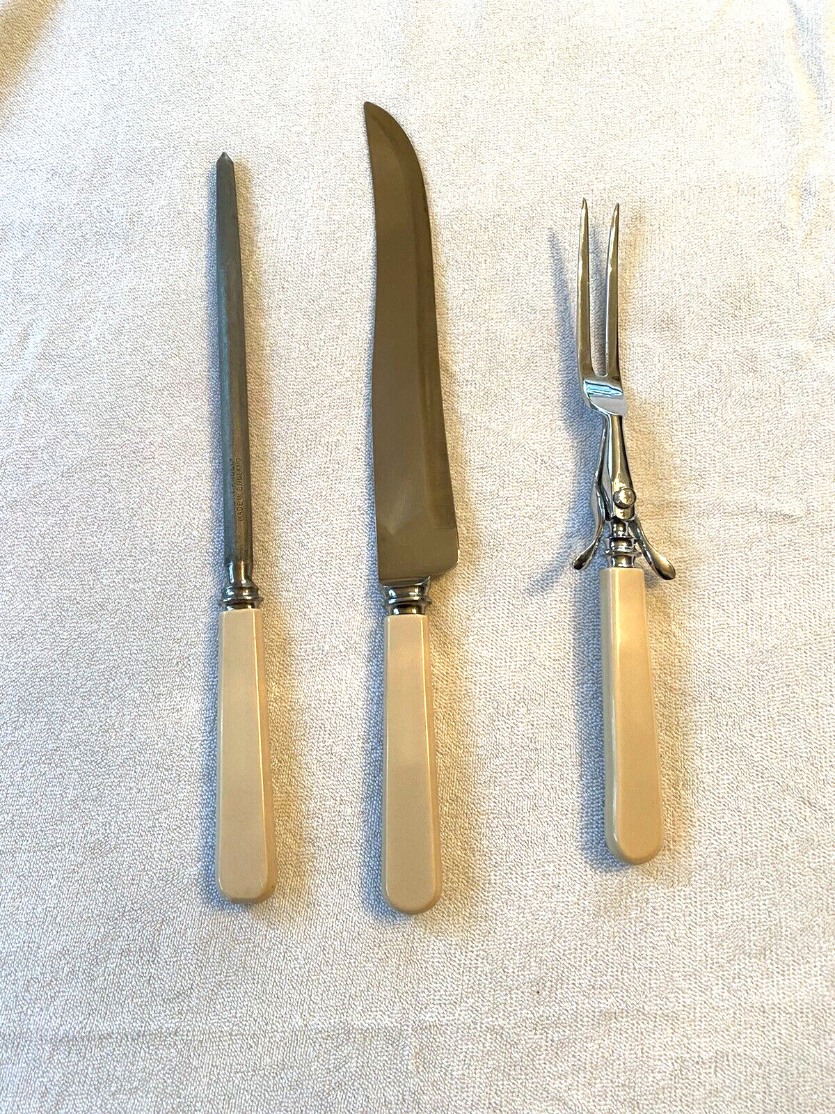 Vtg Bernard 101 Cutlers Sheffield England, Carving Set, Knife, Fork, Sharpener