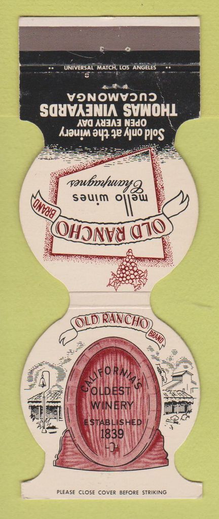 Matchbook Cover - Old Rancho Wines Cucamonga CA