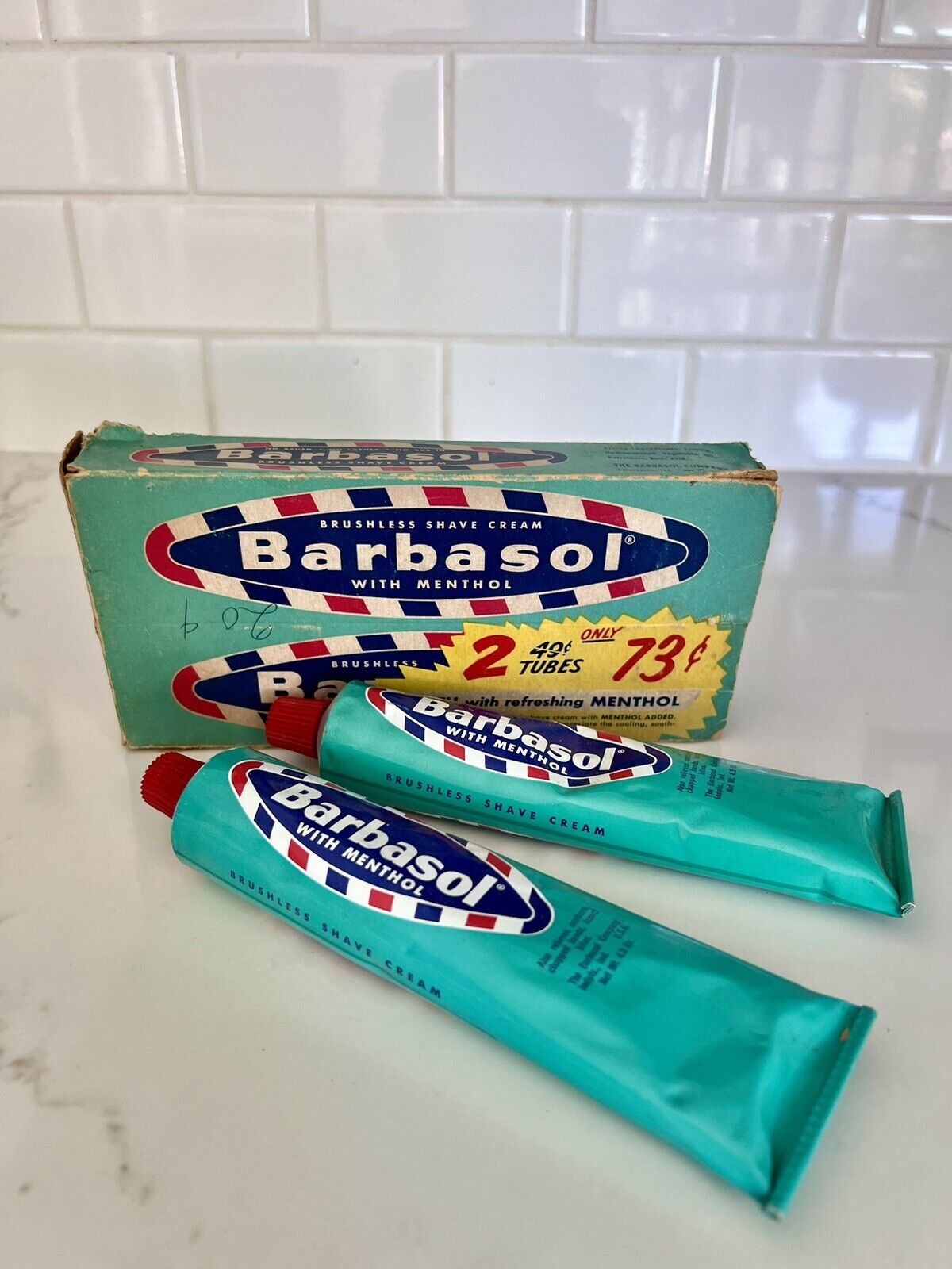 Vintage 40-50s Barbasol Brushless Shaving Cream Tube Menthol RARE GREAT GRAPHICS