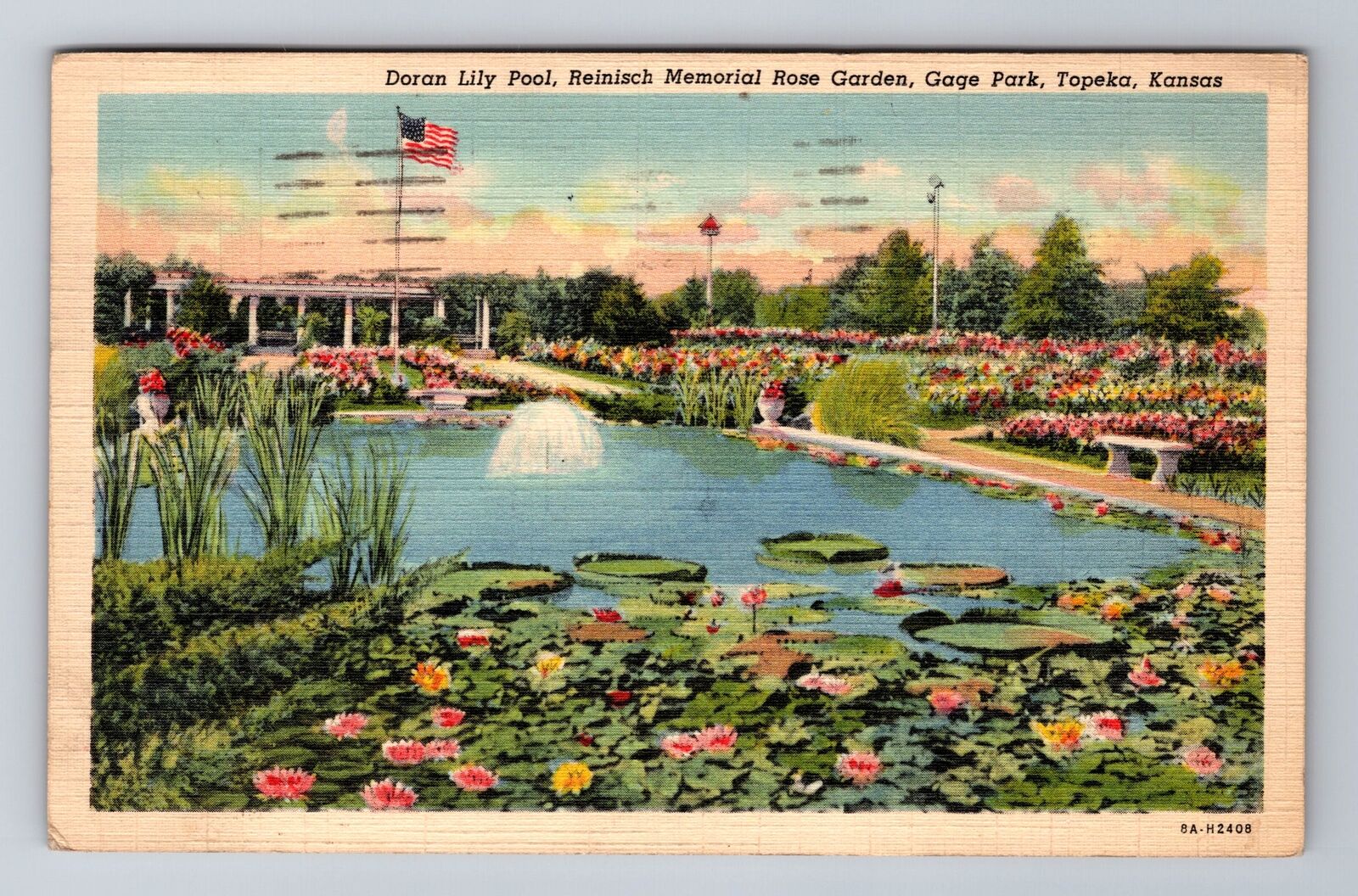 Topeka KS-Kansas, Doran Lilly Pool, Gage Park Rose Garden c1941 Vintage Postcard