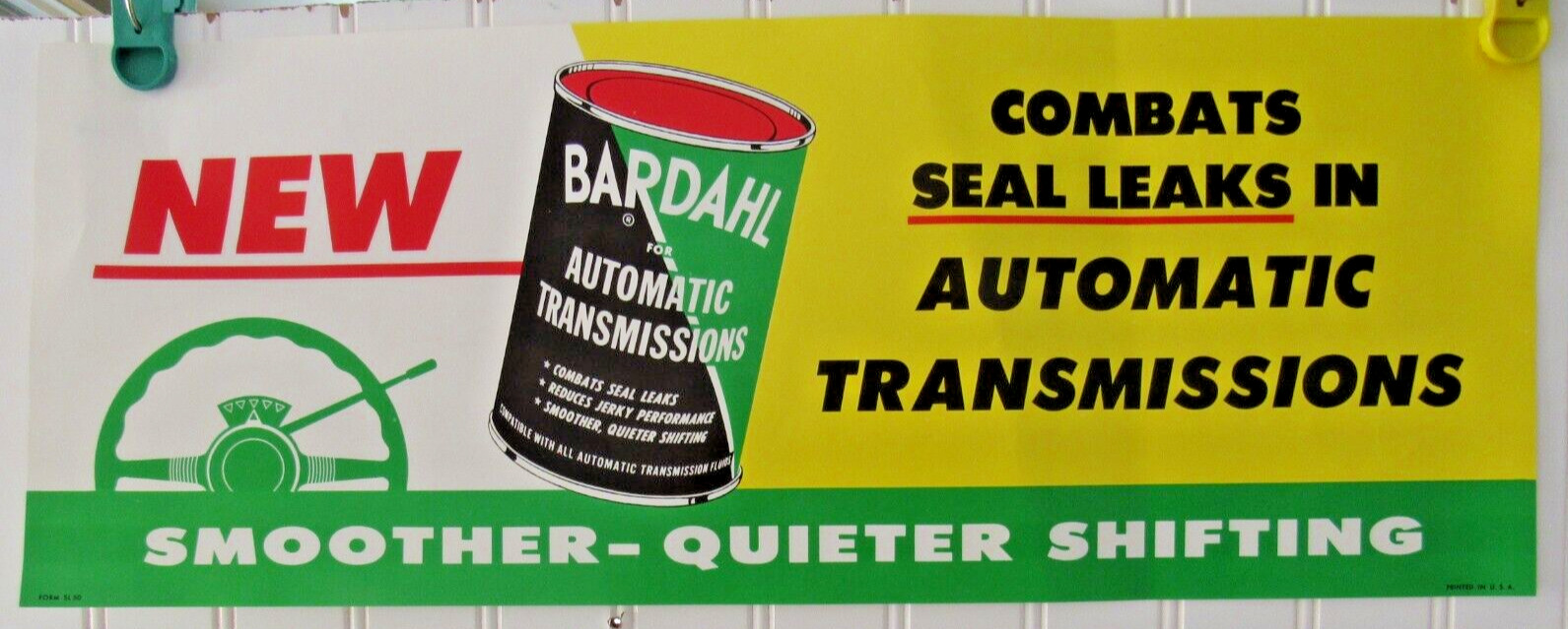 Vintage BARDAHL Combats Seal Leaks In Automatic Transmissions Wall- Window Sign