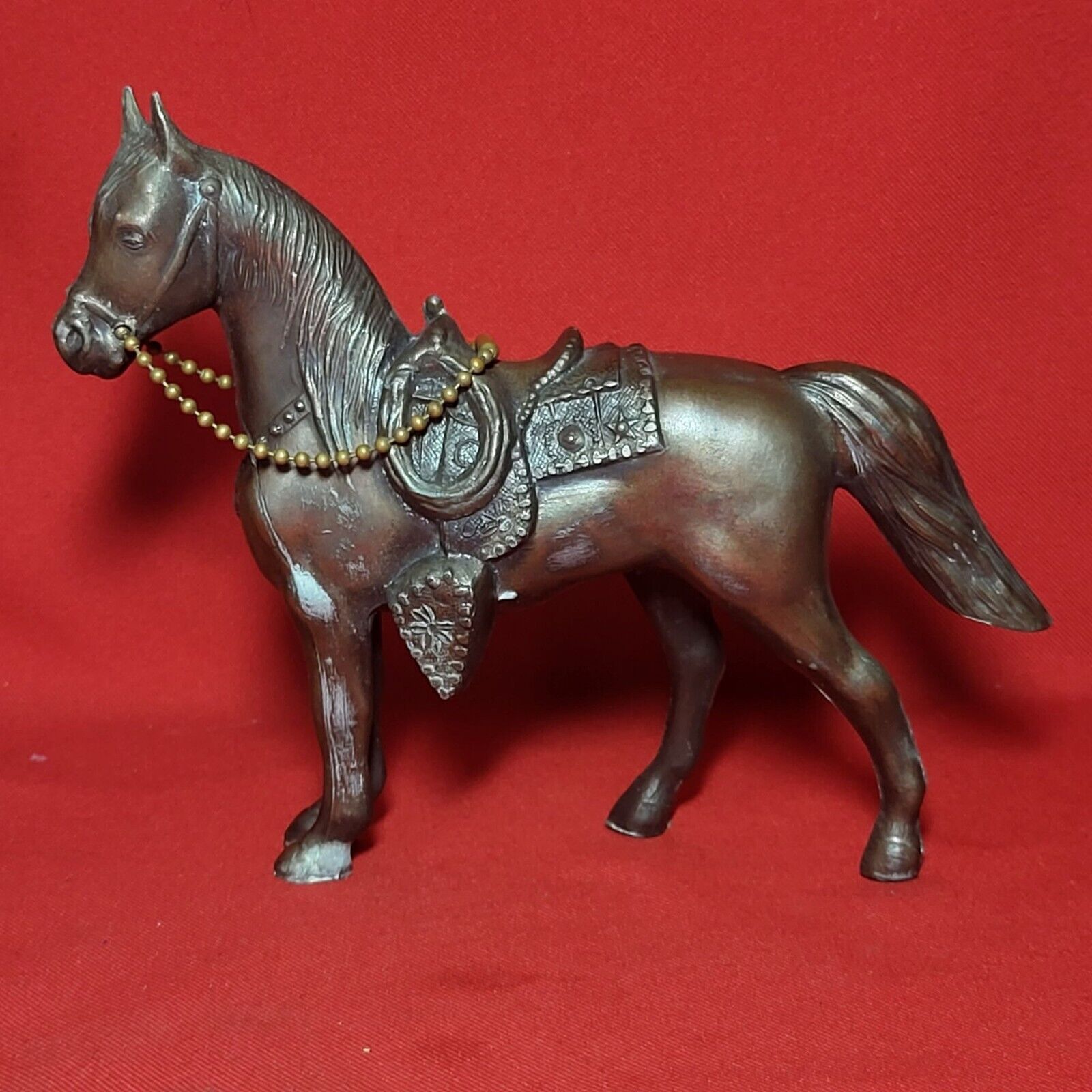 VTG Brass Bronze Horse Bridle & Saddle Metal Statue