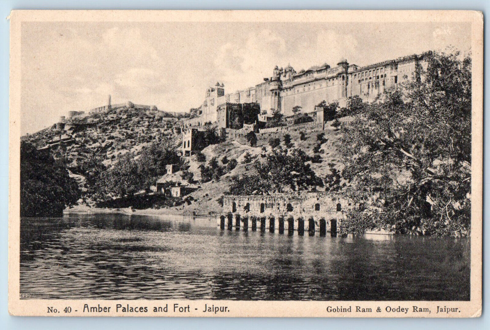 Jaipur India Postcard Amber Palaces and Fort c1930's Unposted Antique