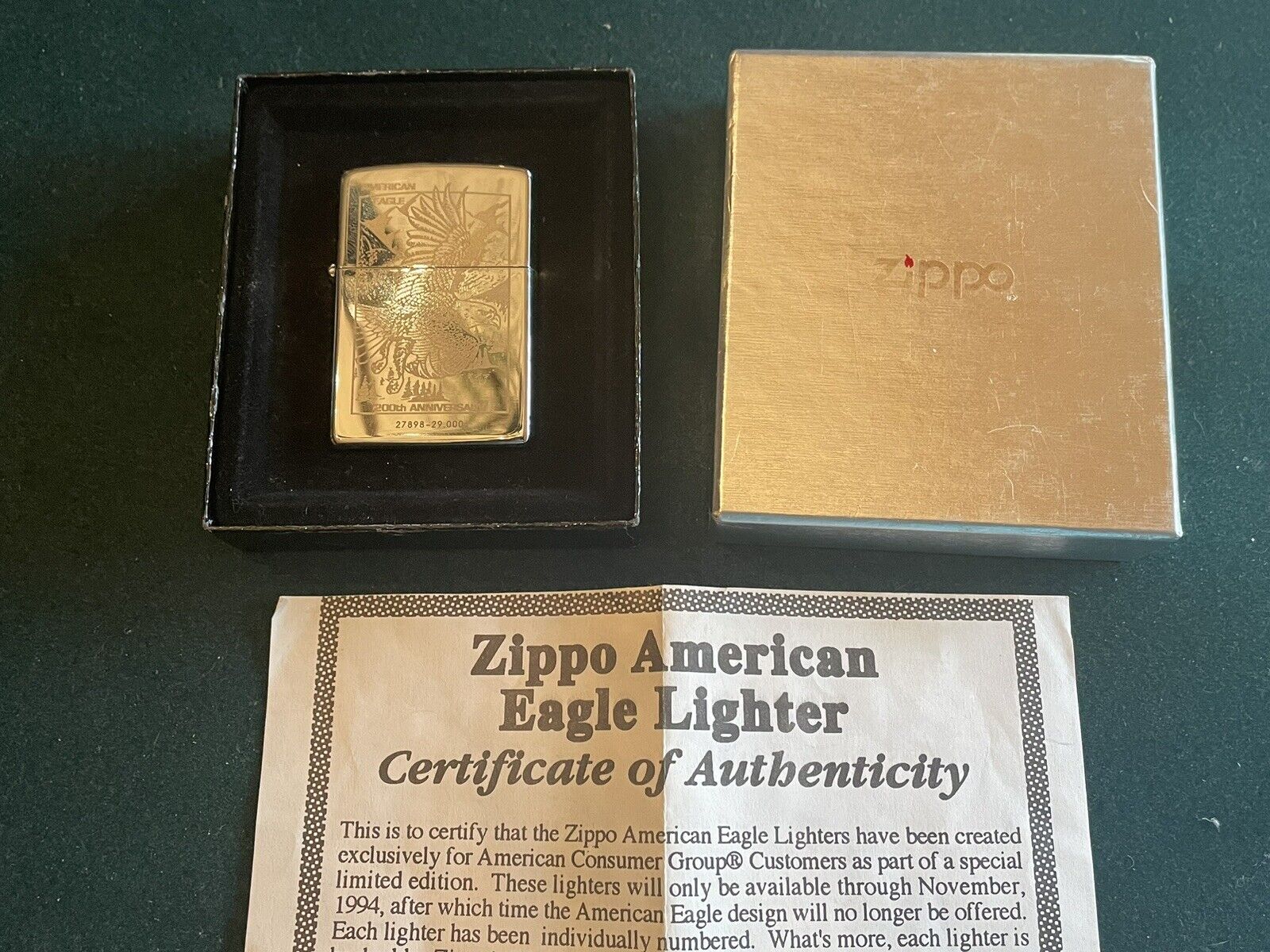 Vintage Chrome Eagle Zippo Advertising Lighter Sealed & Box Lot #1