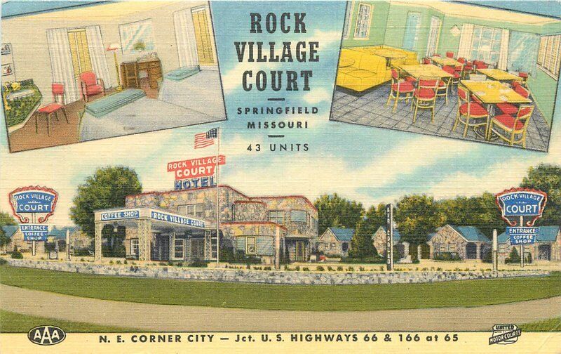 1951 Springfield Missouri Rock Village Court Hotel Route 66 Linen Roadside 