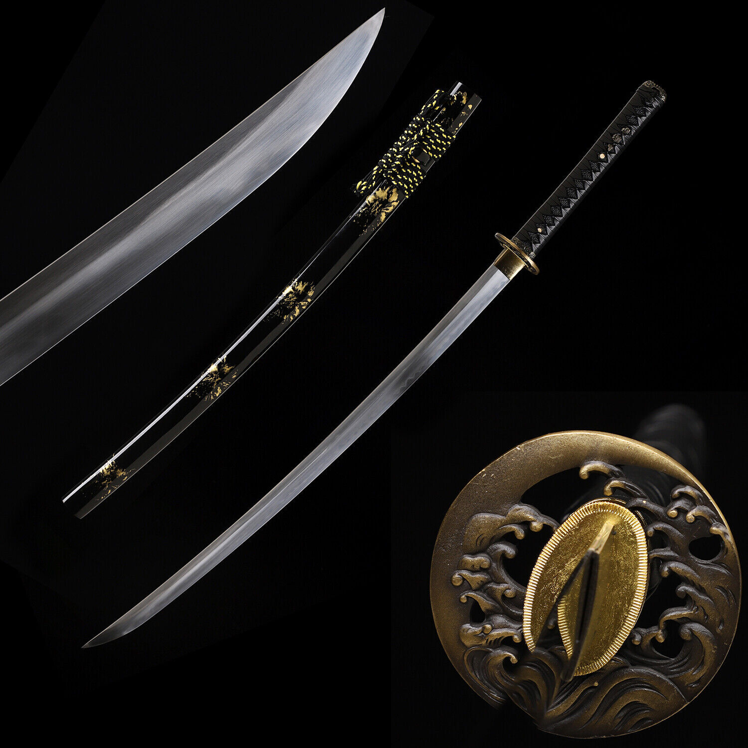 Polished Japanese Samurai Sword Katana T10 Steel Clay Tempered O-Kissaki Sharp