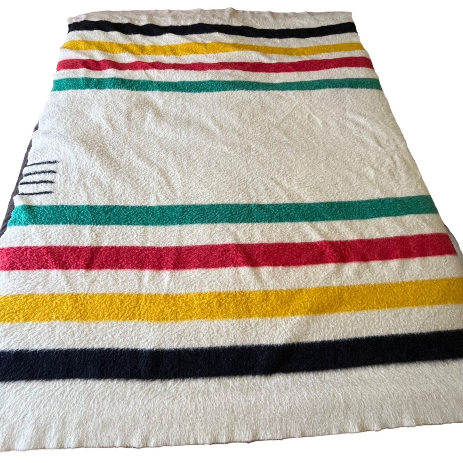 Vtg Hudsons Bay 4 Point Blanket 100% Wool Made England 90x70 Full size Striped