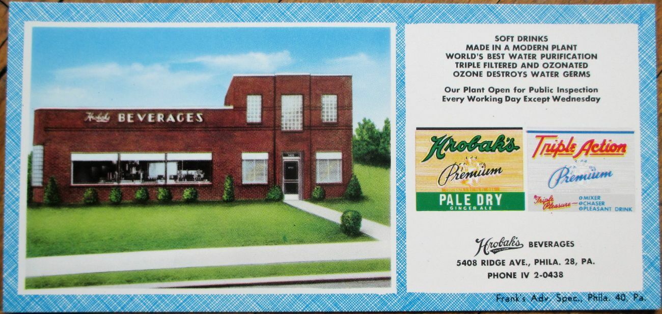 Hrobak\'s Soda Pop/Ginger Ale 1950s Advertising Blotter - Philadelphia, PA