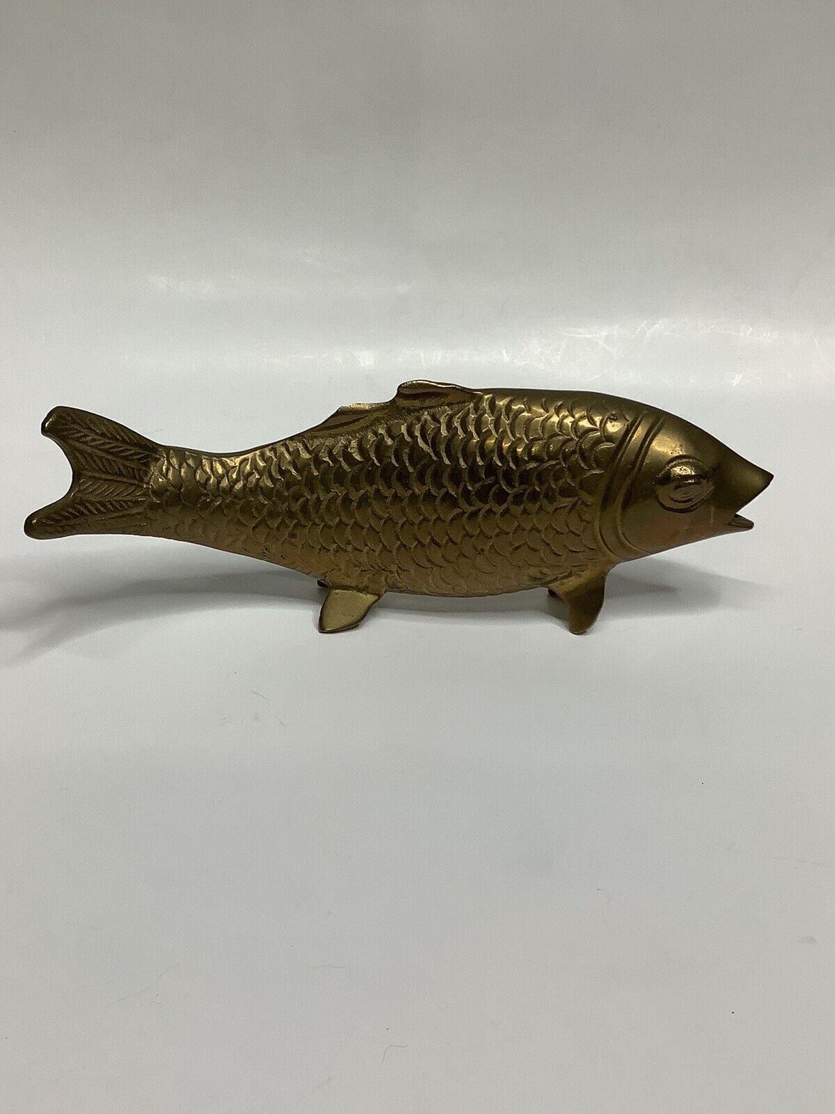 Vintage Solid Brass Koi Fish Figurine Heavy Paperweight Home Decor Rare 8.5”L