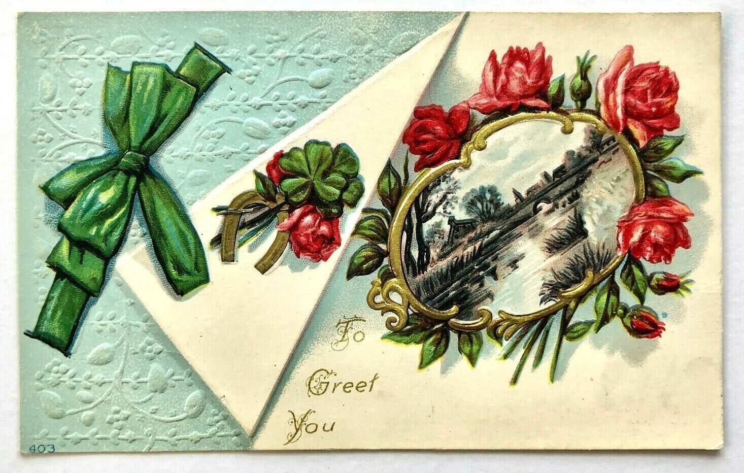 1910s Greetings to You Roses Embossed Postcard Vintage Antique