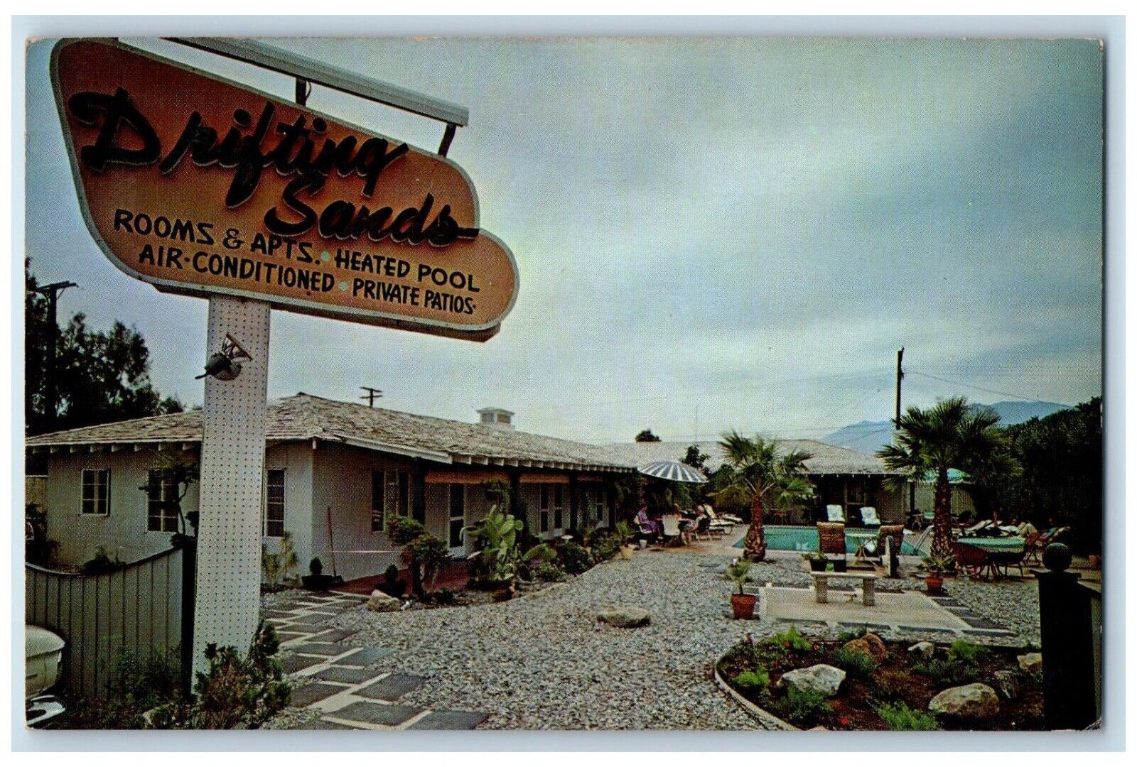 c1960 Drifting Sands Lodge Poolside Palm Springs California CA Vintage Postcard