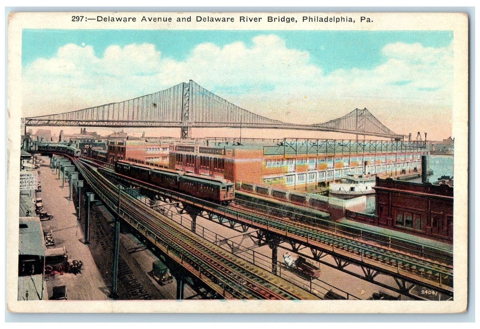 1930 Delaware Avenue & Delaware River Bridge Railroad Philadelphia PA Postcard