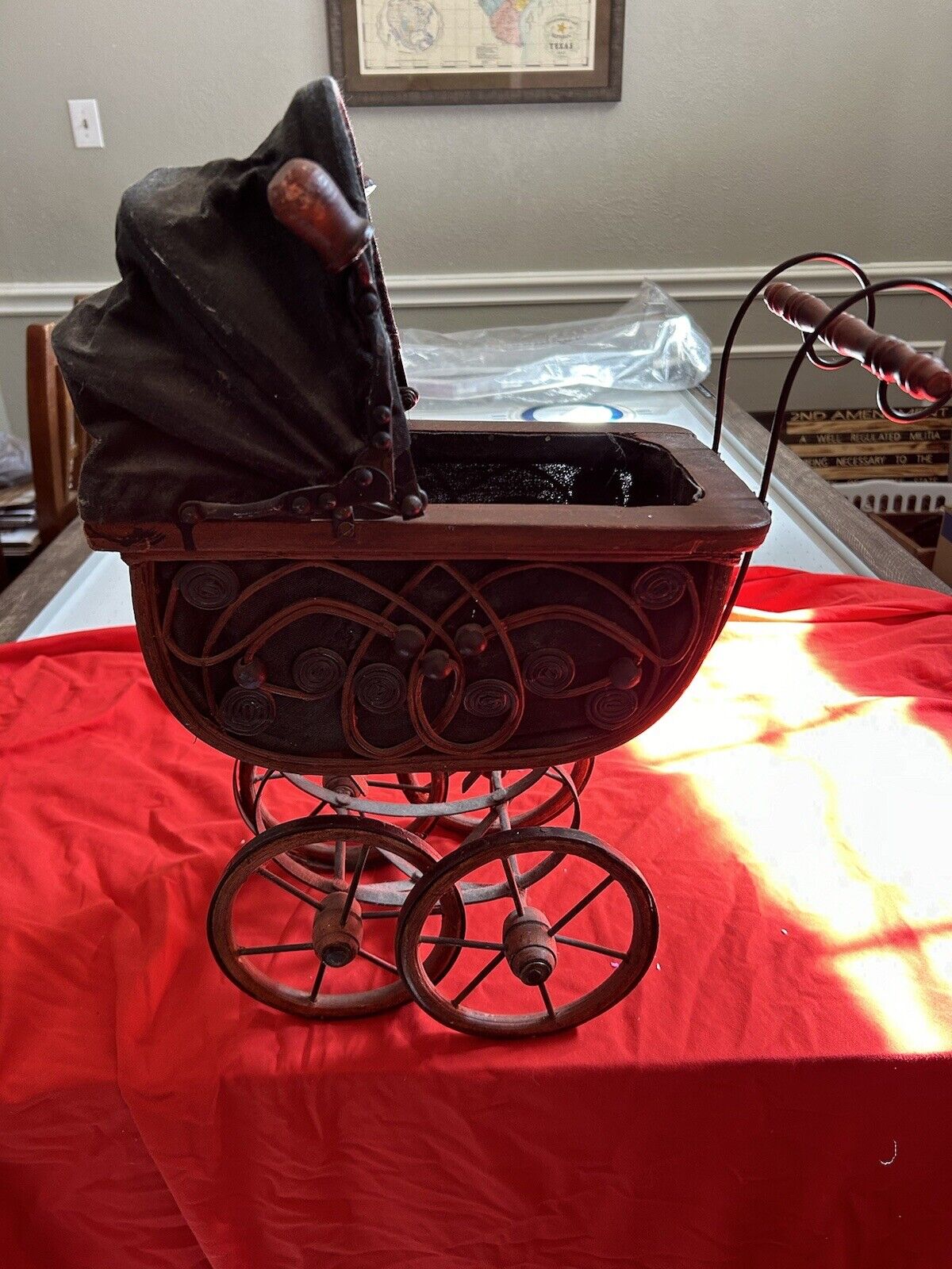VTG. Baby Doll Carriage Stroller Buggy. Victorian Style Vintage Wicker & Canvas