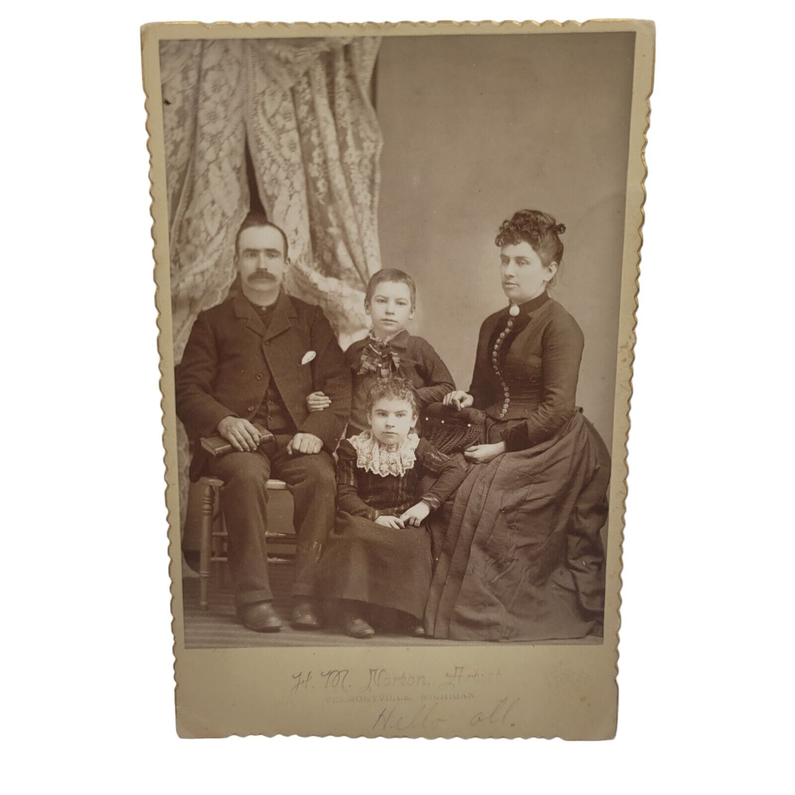 Victorian Family Cabinet Card Photo Portrait 2 Adults Boy & Girl Montville MI