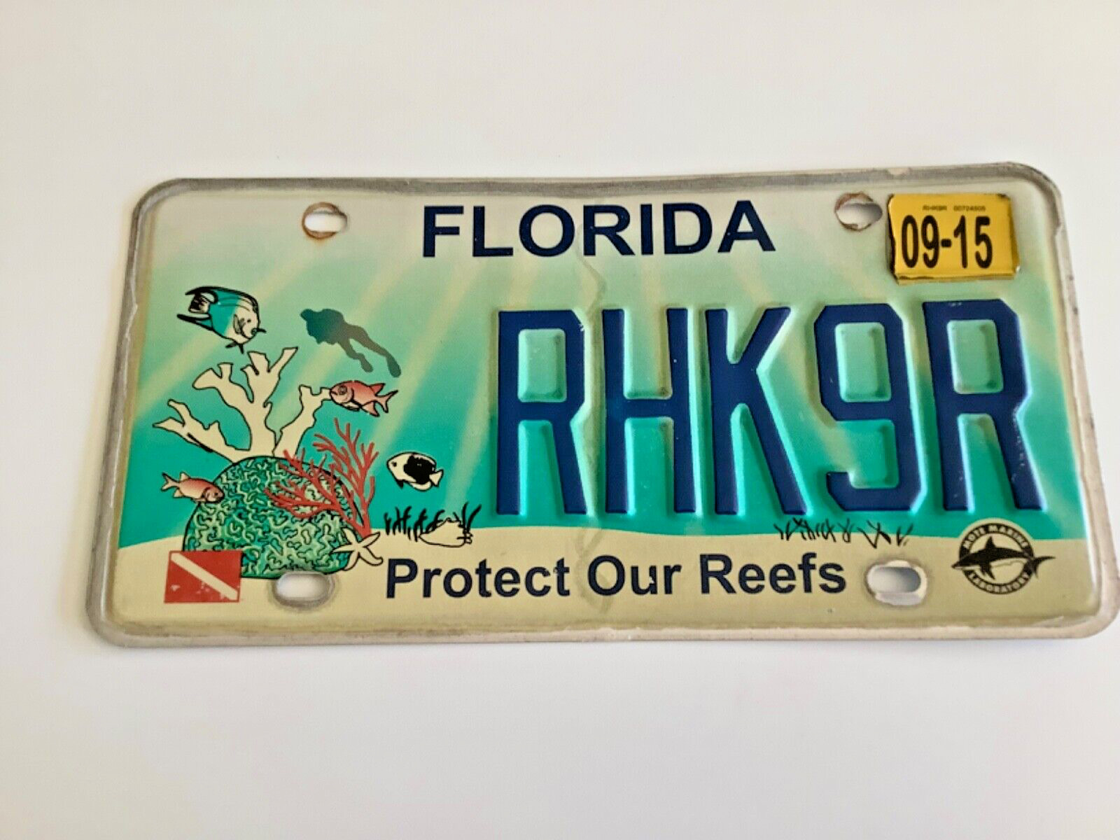 Vintage Expired Florida PROTECT OUR REEFS License Plate - Coral Fish Diver RHK9R
