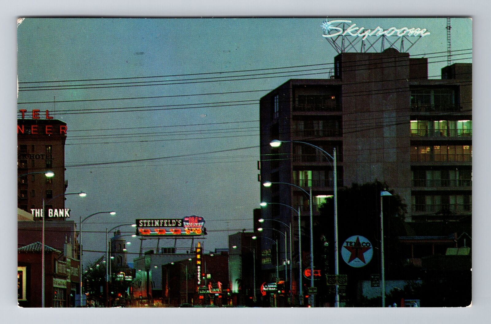 Tucson AZ-Arizona, Evening Lights, Antique, Vintage c1958 Souvenir Postcard
