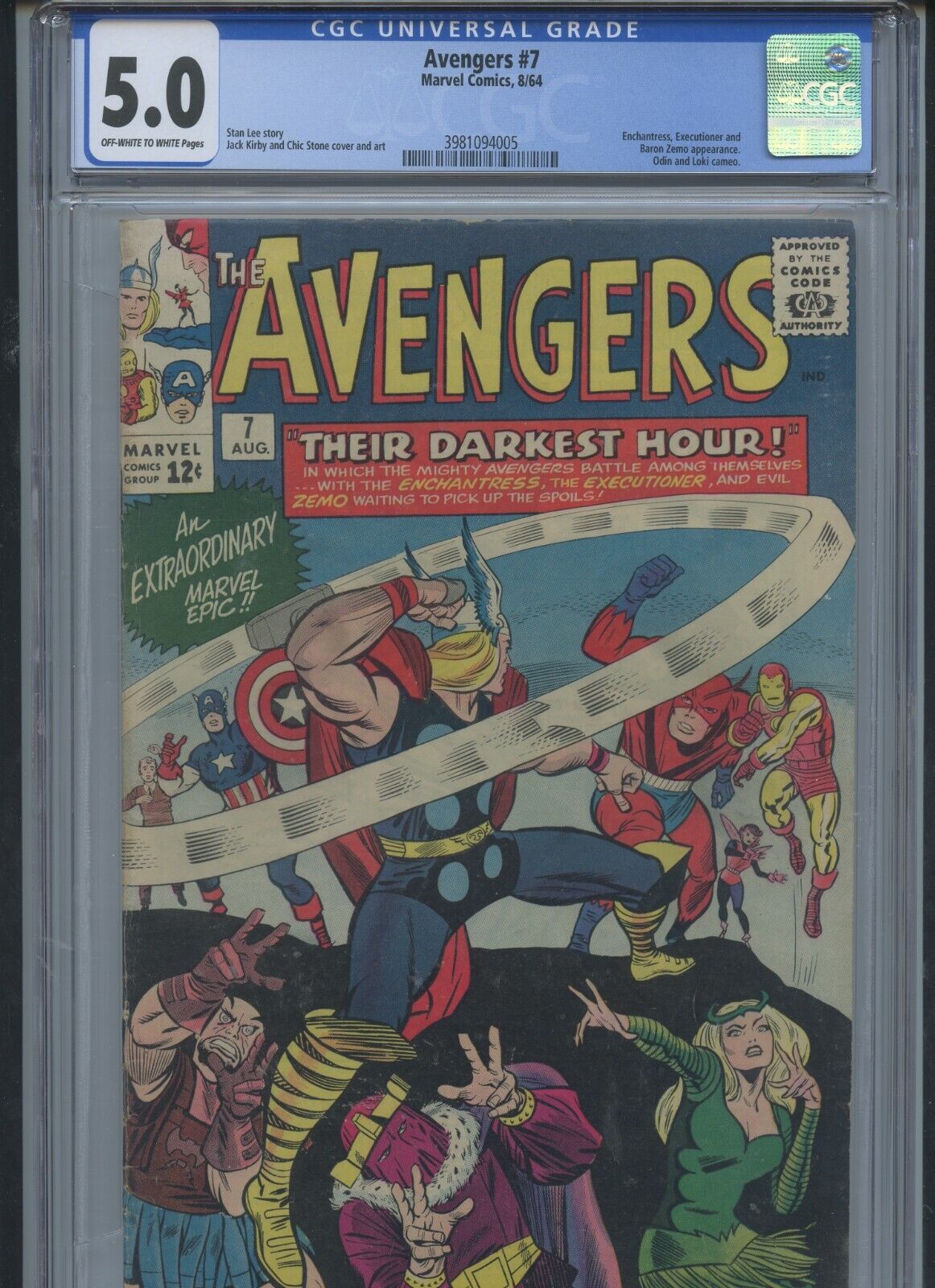 Avengers #7 1964 CGC 5.0 (Stan Lee Story)