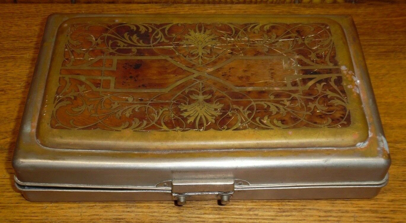 Antique Fancy SHCo Mixed Metal Pewter & Brass Metal Sargent Humidor Box - 9 3/8\