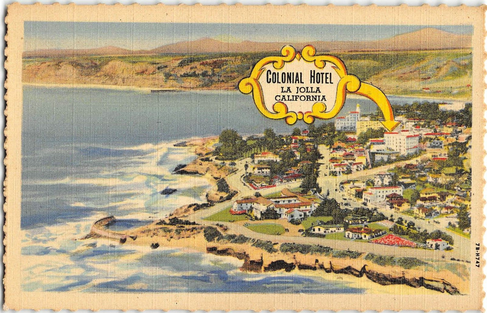 COLONIAL HOTEL La Jolla, CA 1940s San Diego, California Linen Vintage Postcard