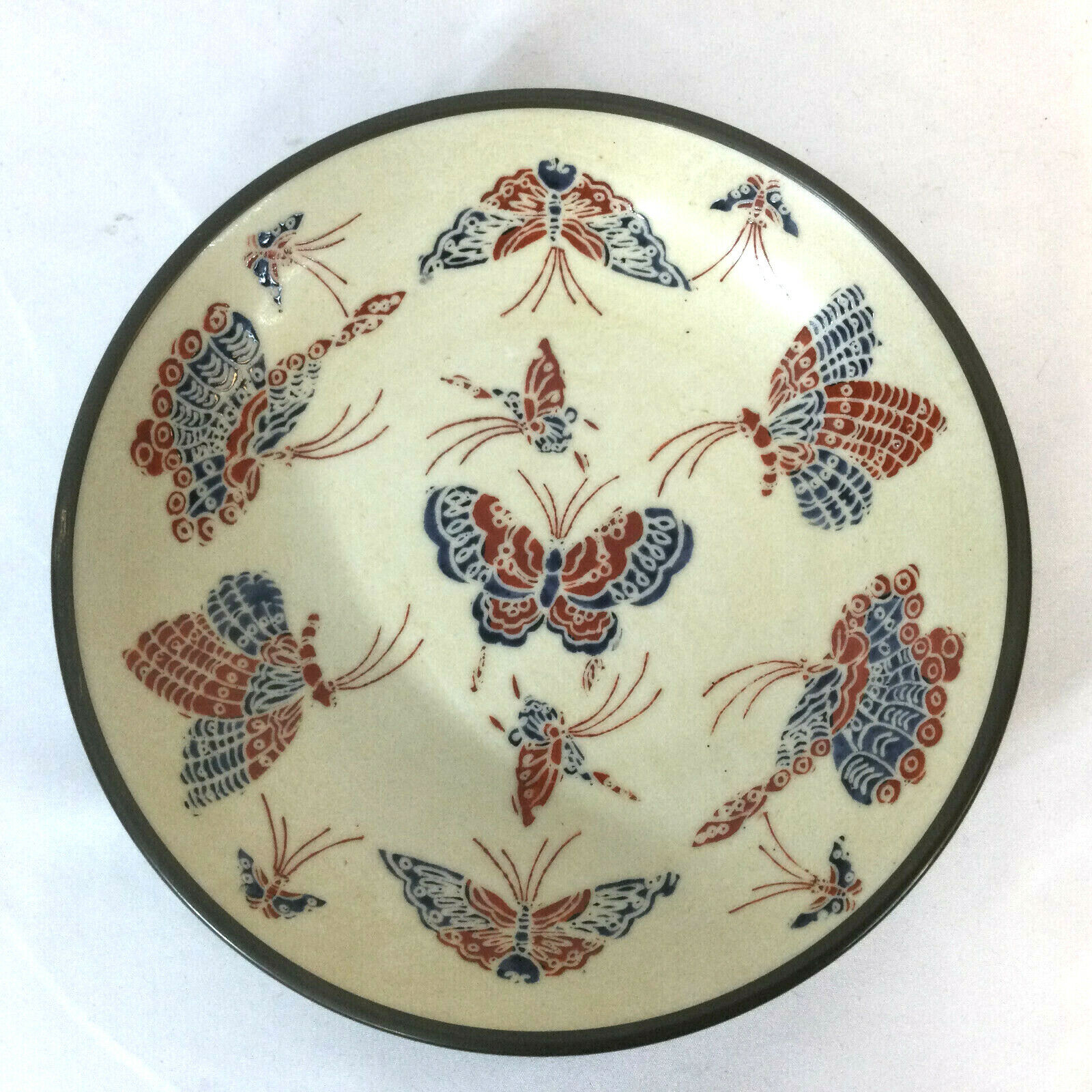 Porcelain Plate MHH Butterflies Hand Painted Hong Kong Vintage 7.5\