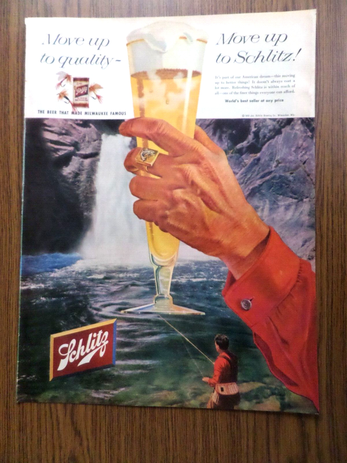 1958 Schlitz Beer Ad  FLY FISHING THEME