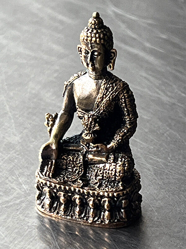 Vintage Miniature Bronze Buddha Statue With Open Facing Palm. Fine Details. Exc.