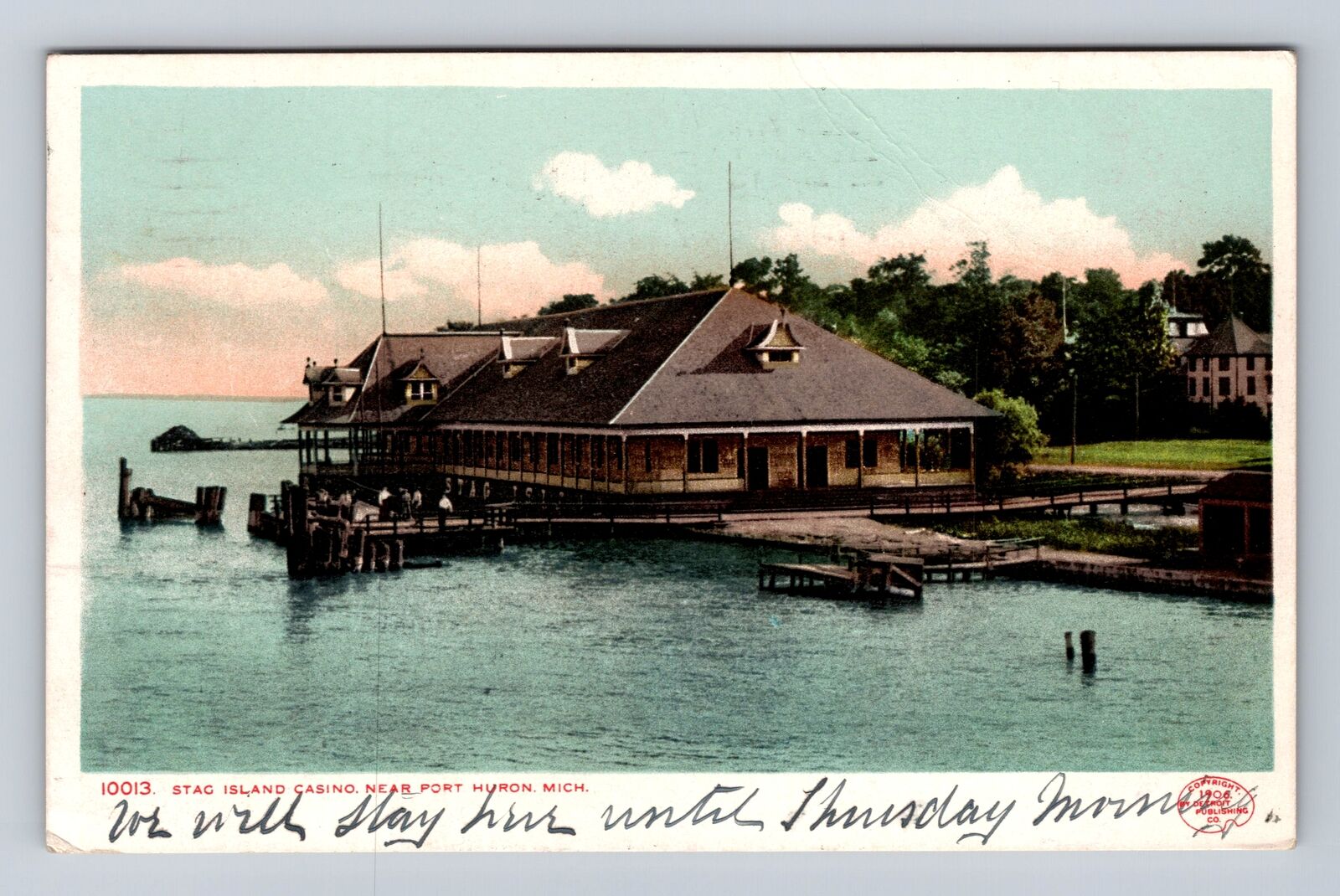 Port Huron MI-Michigan, Stag Island Casino, Antique Vintage c1908 Postcard