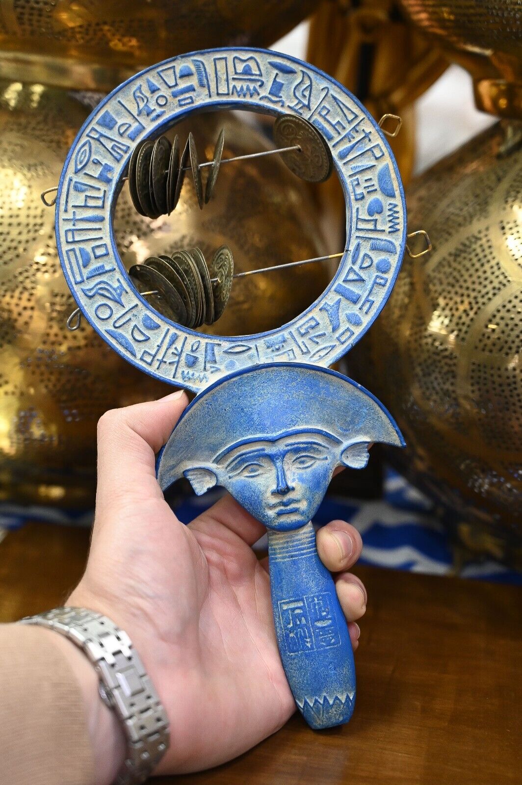 Rare Egyptian art Hathor Sistrum (Musical Instrument Replica from her collection