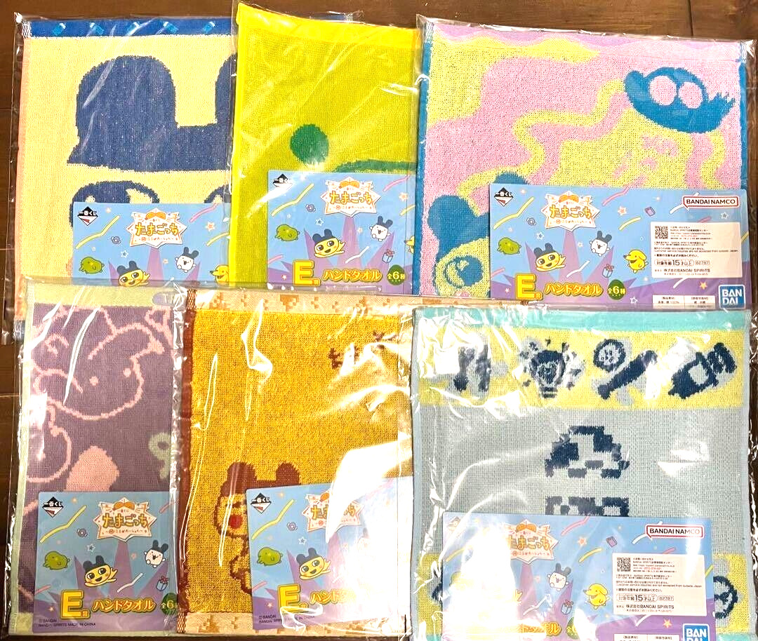 Original Tamagotchi Ichiban Kuji Hand Towel E Prize all 6 Types Complete Set