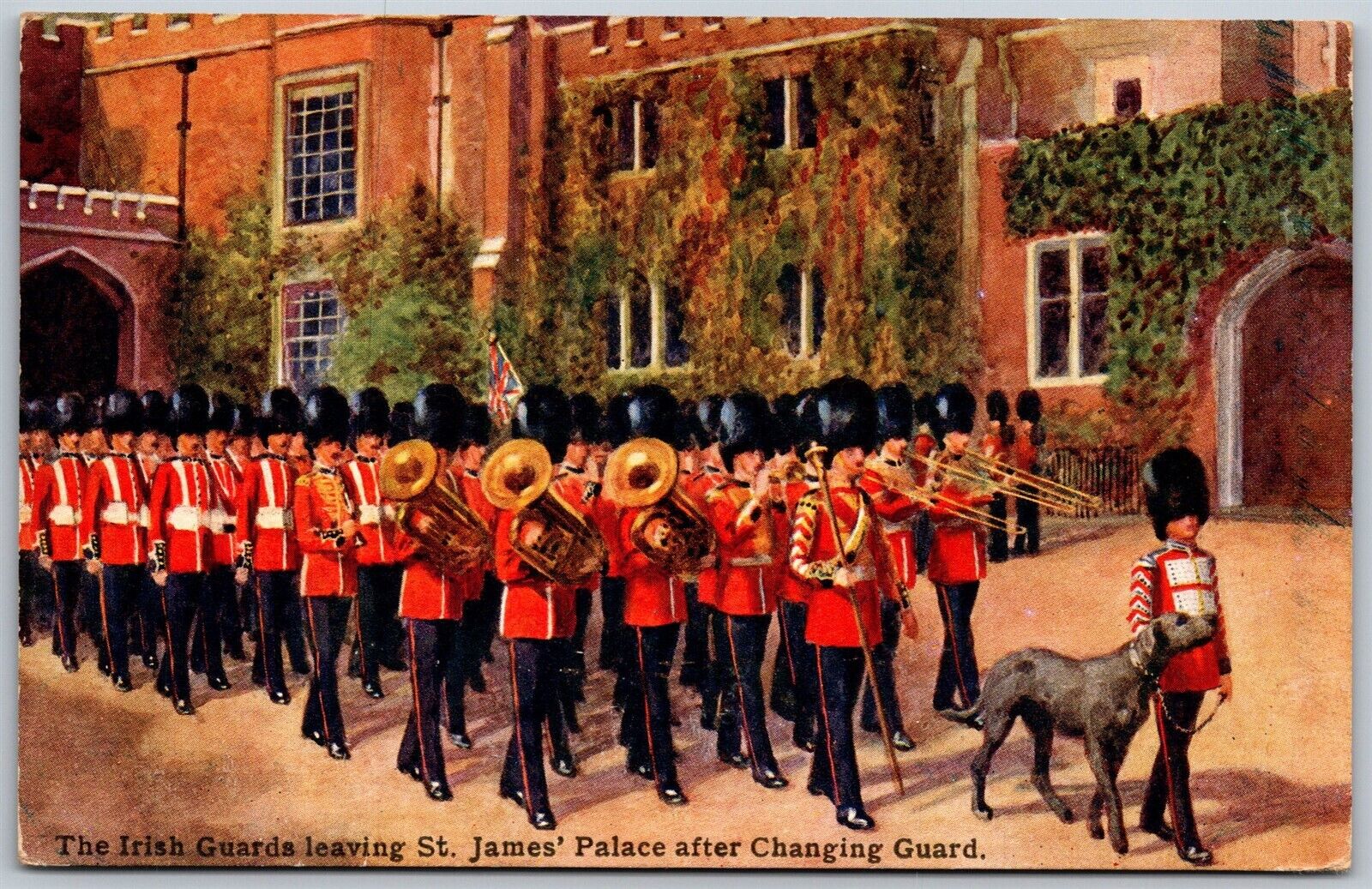 Vtg London England Irish Guard Leaving St James Palace Changing Guard Postcard
