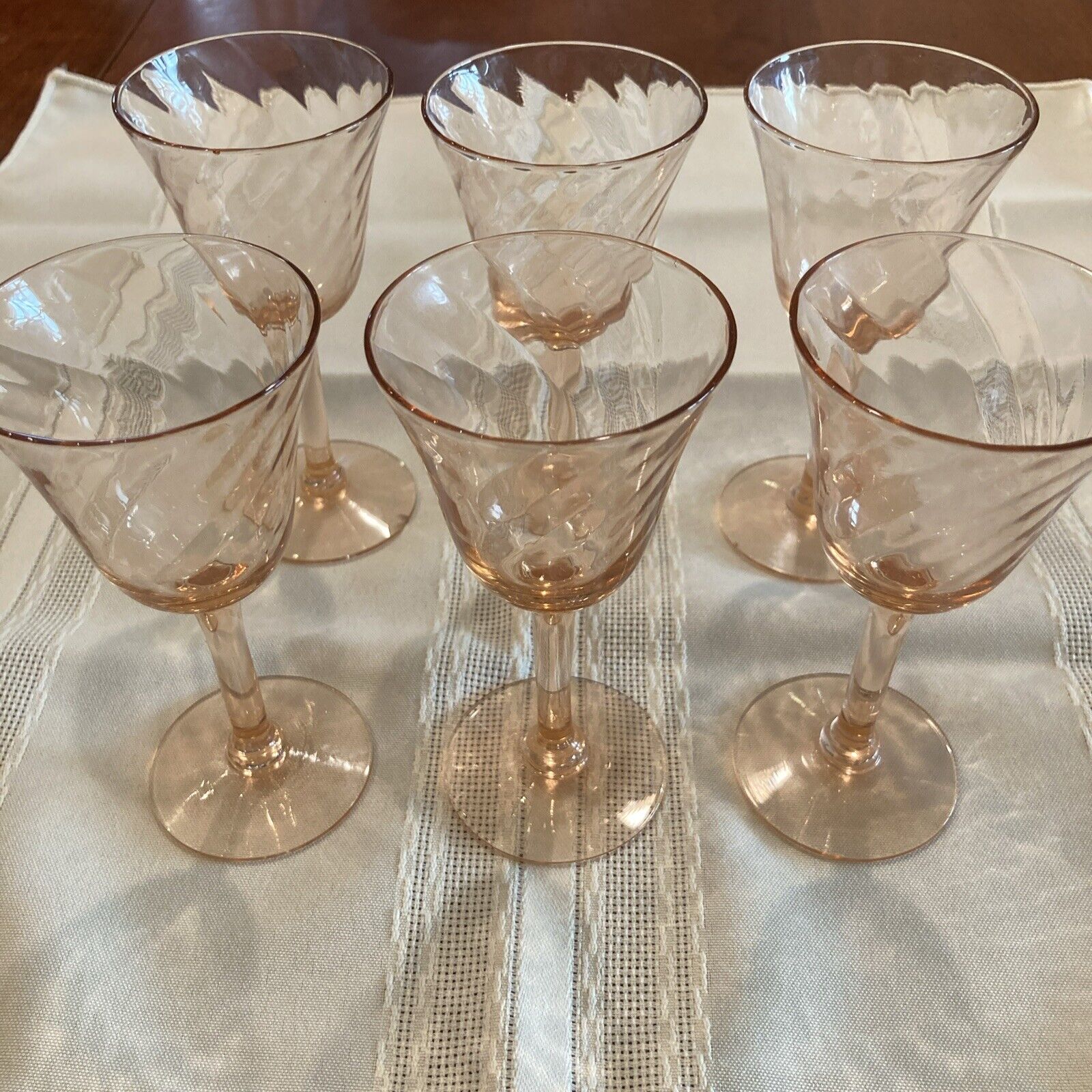 Vintage Pink Depression Swirl Glass Sherry/Cordial Glasses: Set Of 6