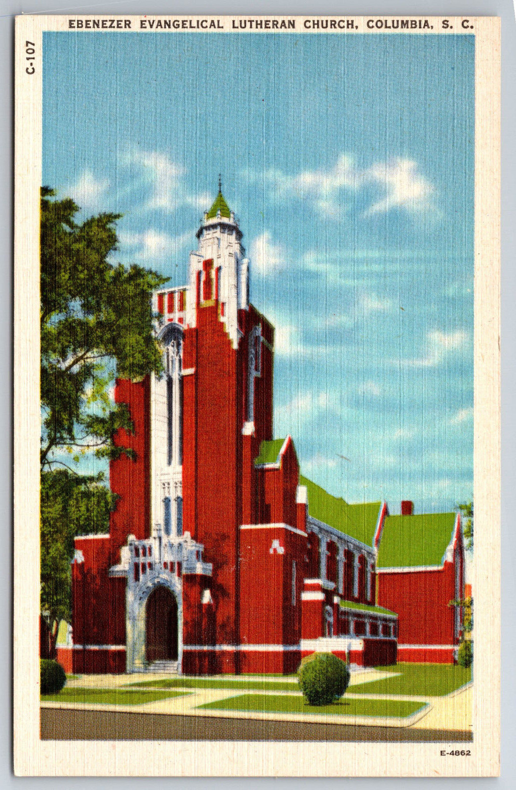 Vintage Postcard SC Columbia Ebenezer evangelical Lutheran Church -3547