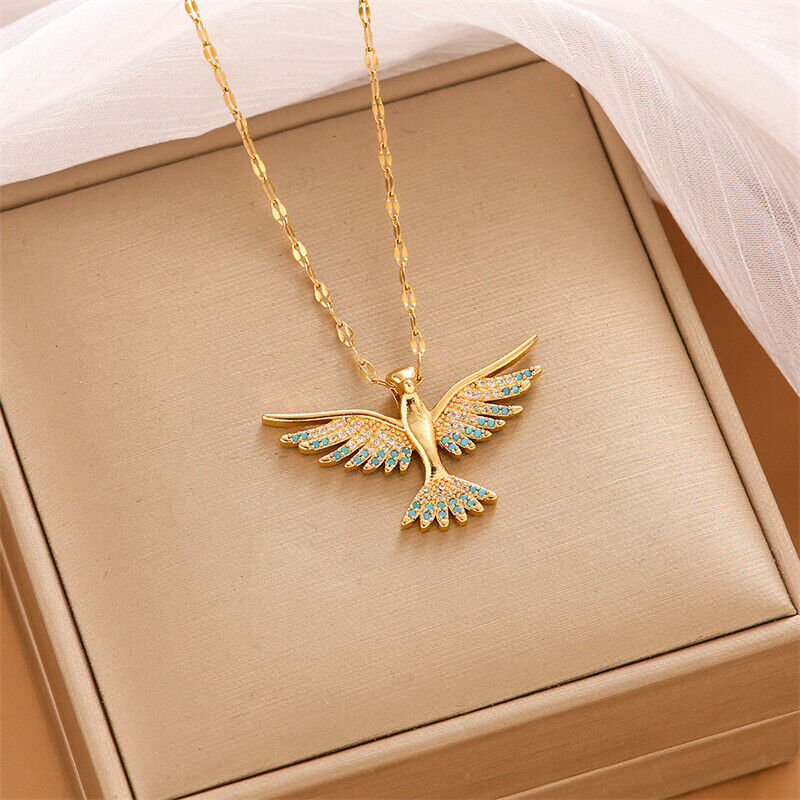 Women\'s Fashion Jewelry Gold Cubic Zircon Phoenix Eagle Pendant Necklace Gift