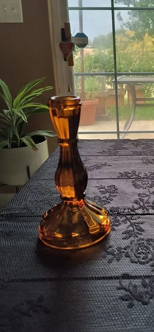 amber glass candle holders vintage
