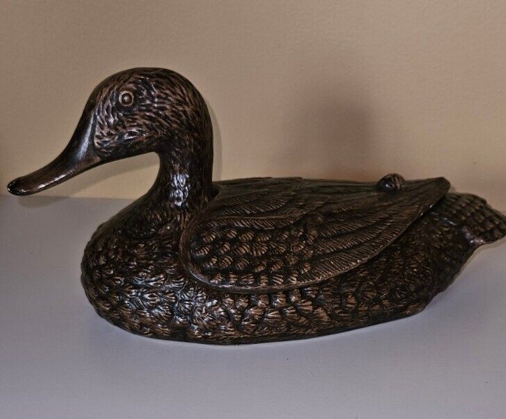 Vintage Holland Mold Ceramic Duck Trinket Holder 1973 Antique Brown Stained