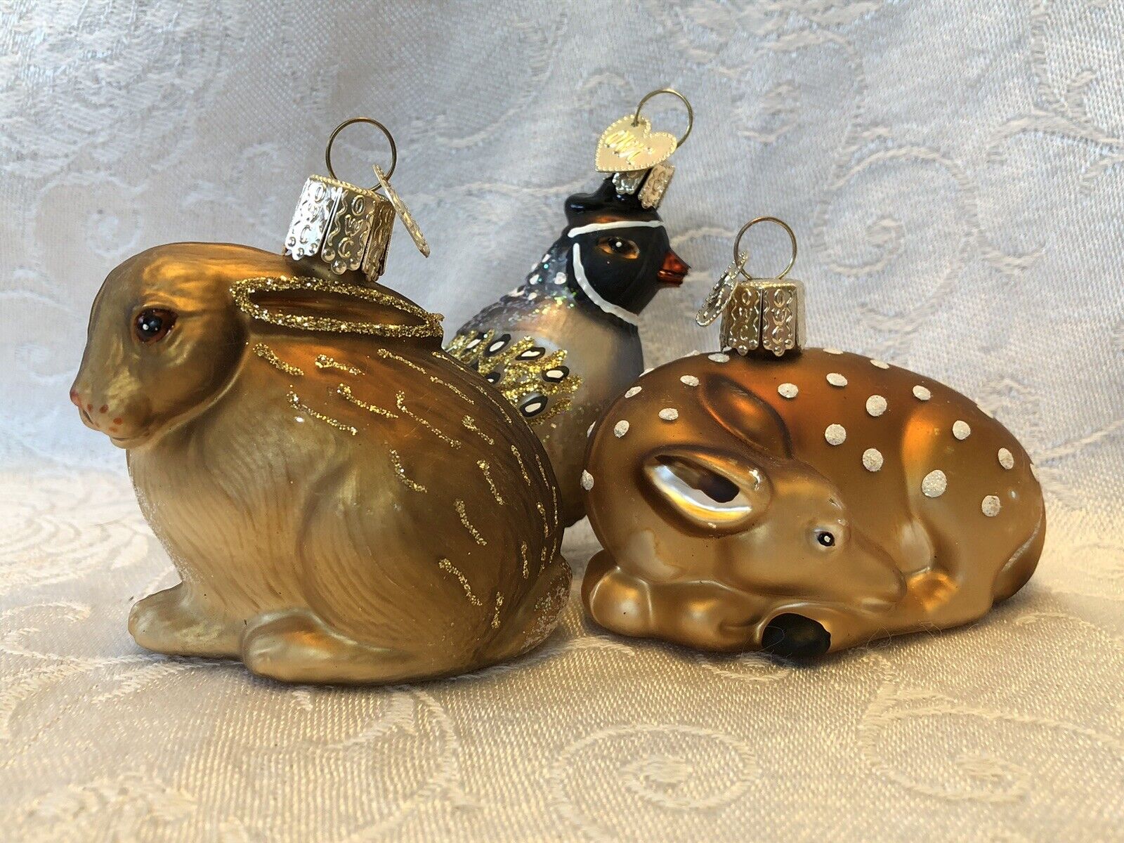 3 OWC Old World Christmas Ornament Woodland Creatures Deer Rabbit Partridge