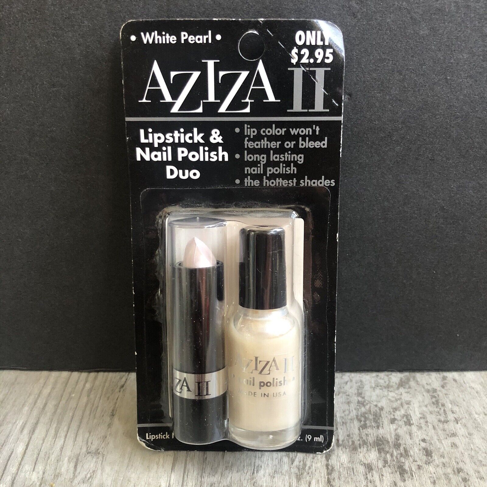Vintage Aziza II Lipstick & Nail Polish Duo White Pearl Prop NOS New Old Stock